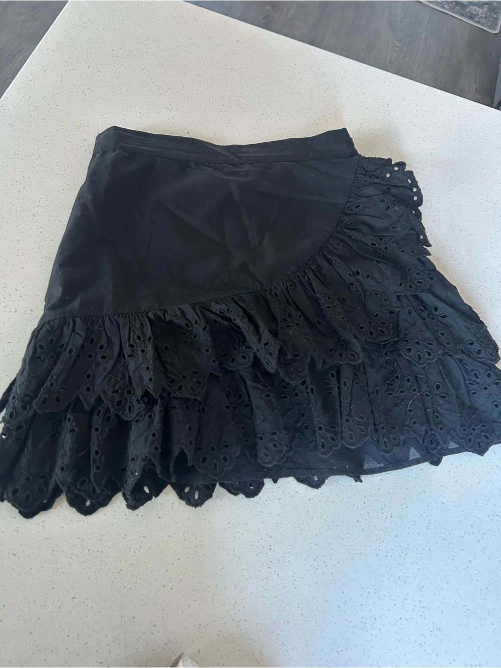 Zara Black Eyelet Ruffle Mini Skirt